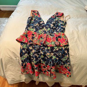 BCBG Max Azria CARON Floral Burnout Print Peplum Dress size 4